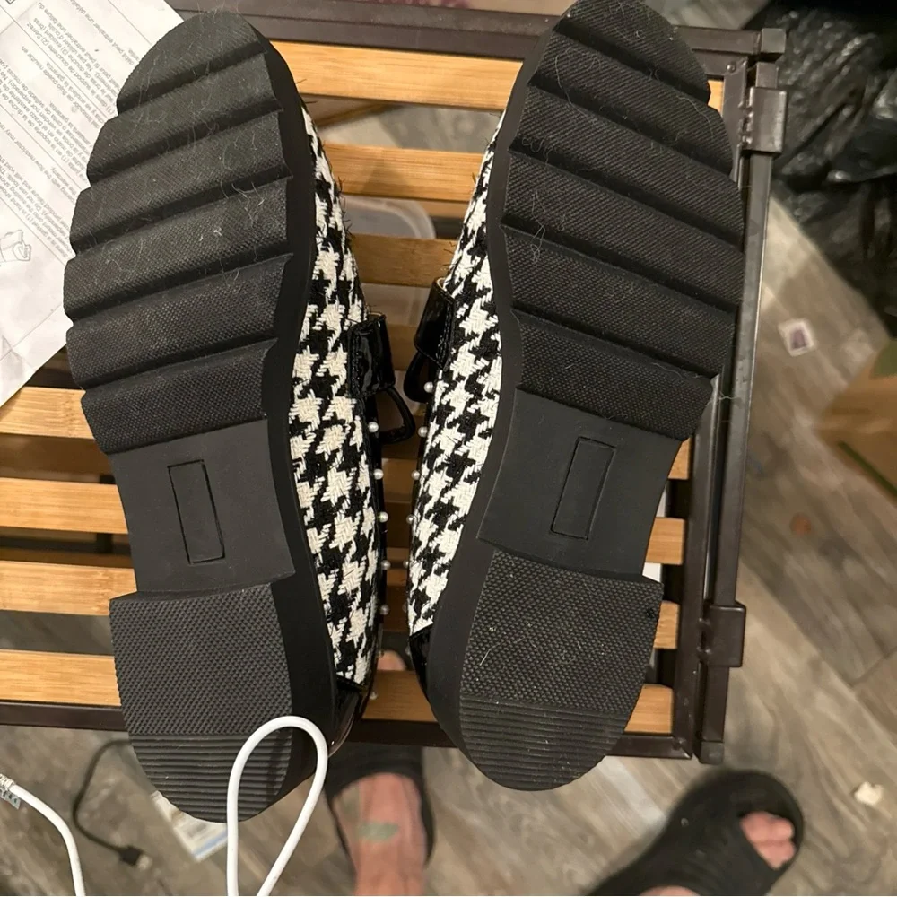 Betsey Johnson Black and White Pearl Embellished Loafers - Picture 7 of 7